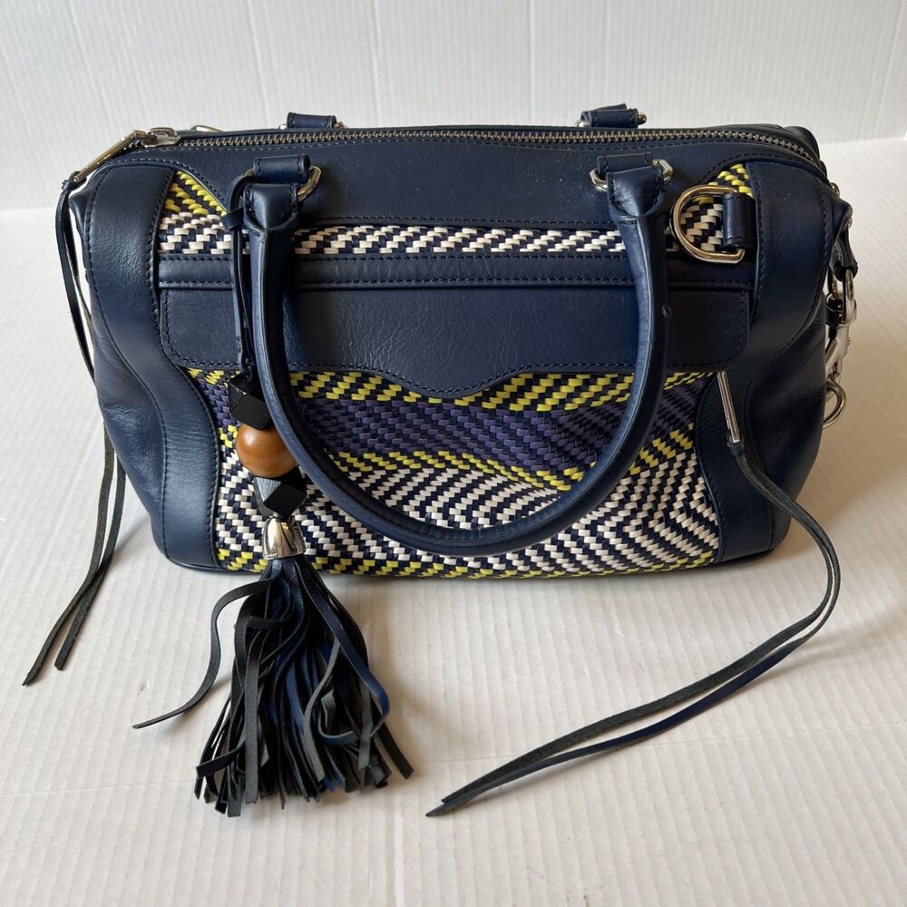 REBECCA MINKOFF Mab Blue Purple  Weave Leather Satchet  Bag Woven Tribal Beads